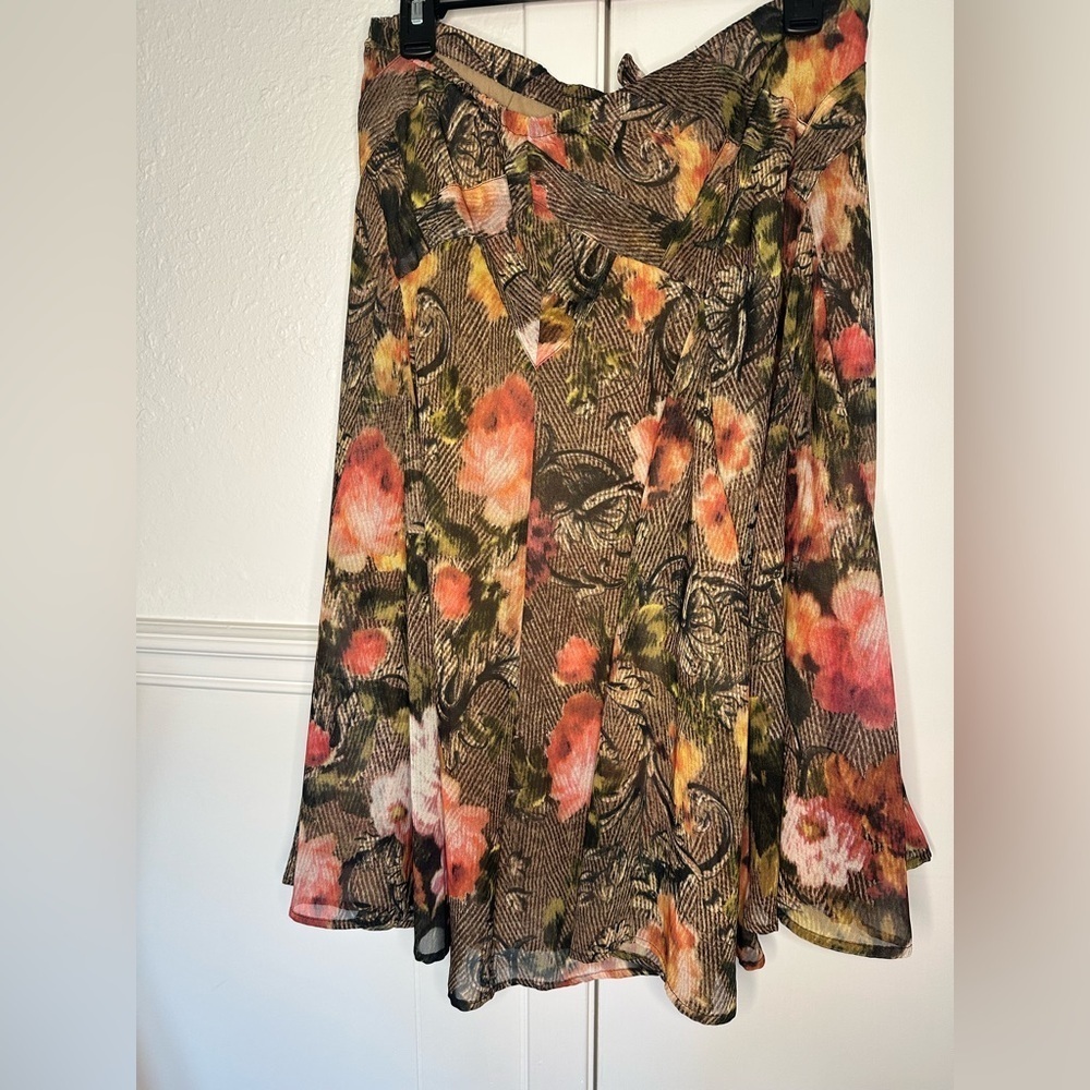 Coldwater Creek Floral Midi Skirt in Brown, Pink, Green